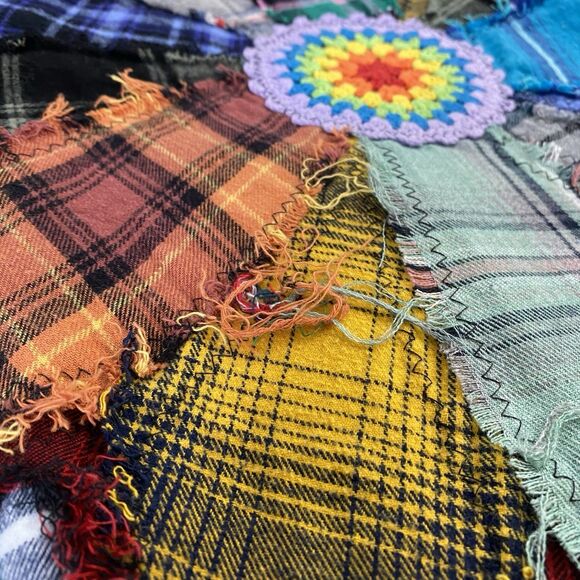 Flannel Shirt Womens 3X Duster Shacket Green Cottage Grunge Art Upcycle Peasant - Picture 13 of 16